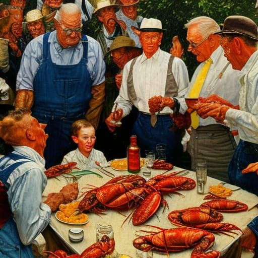 Crawfish Boil Feast in Norman Rockwell Style