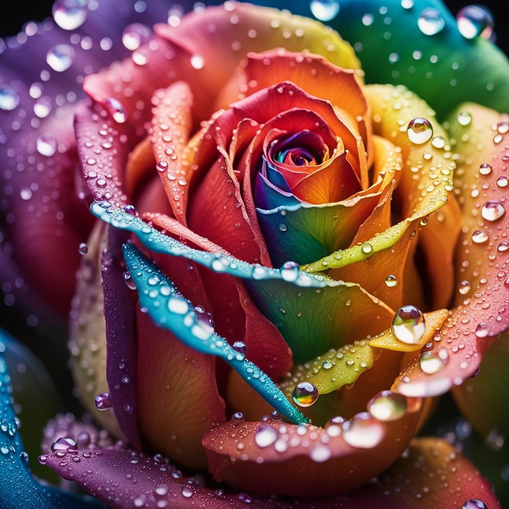 Rainbow Rose Macro Photograph in Rutkowski Style