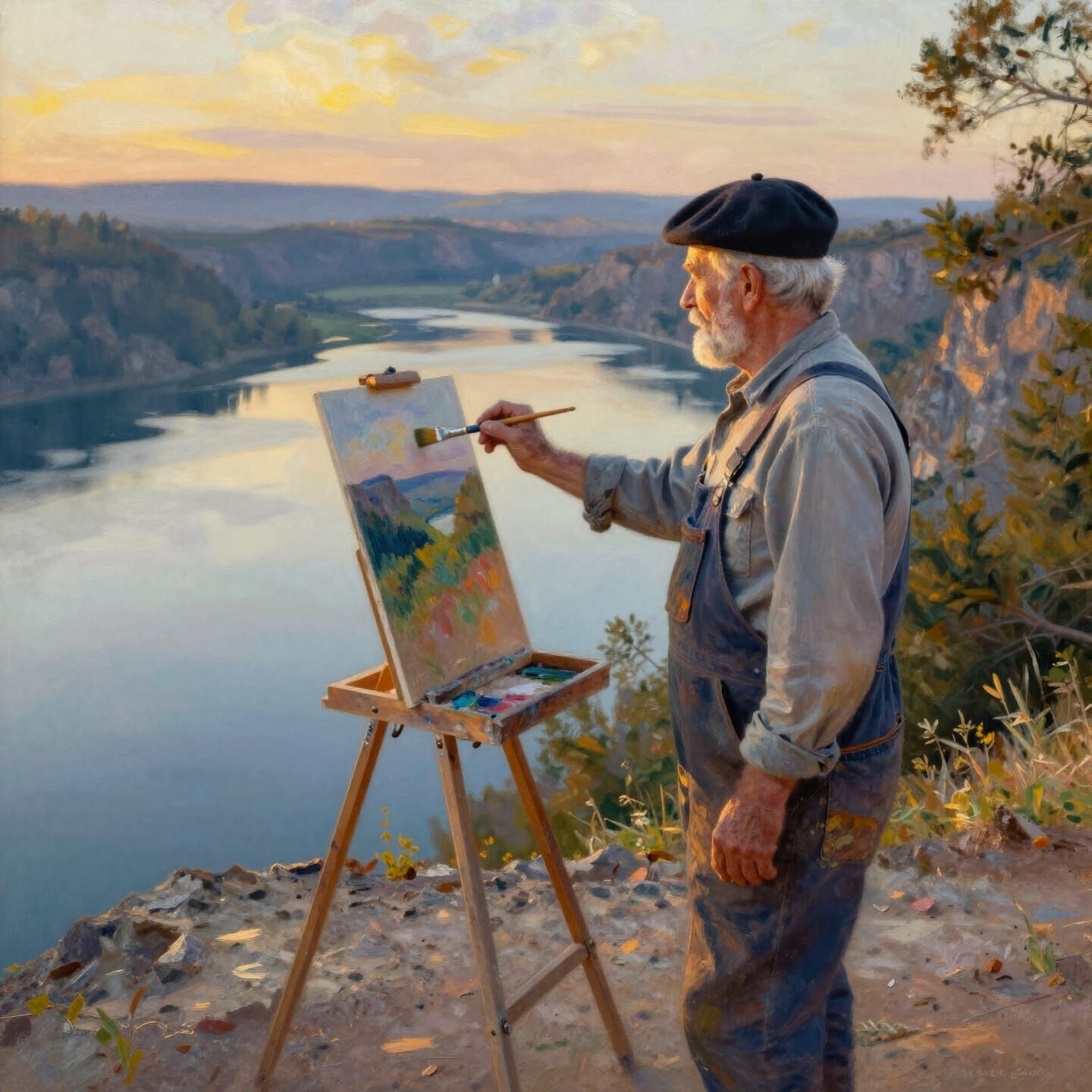 Impressionist Painter Captures Golden Hour Lake Vista