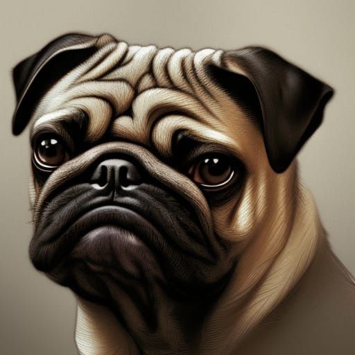 Hyperdetailed Pug Portrait in Art Nouveau Style