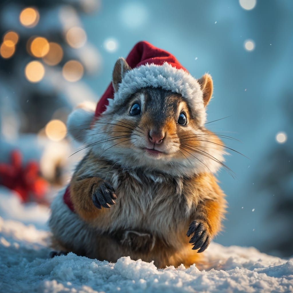 Chipmunk in Santa Suit: Detailed Matte Painting