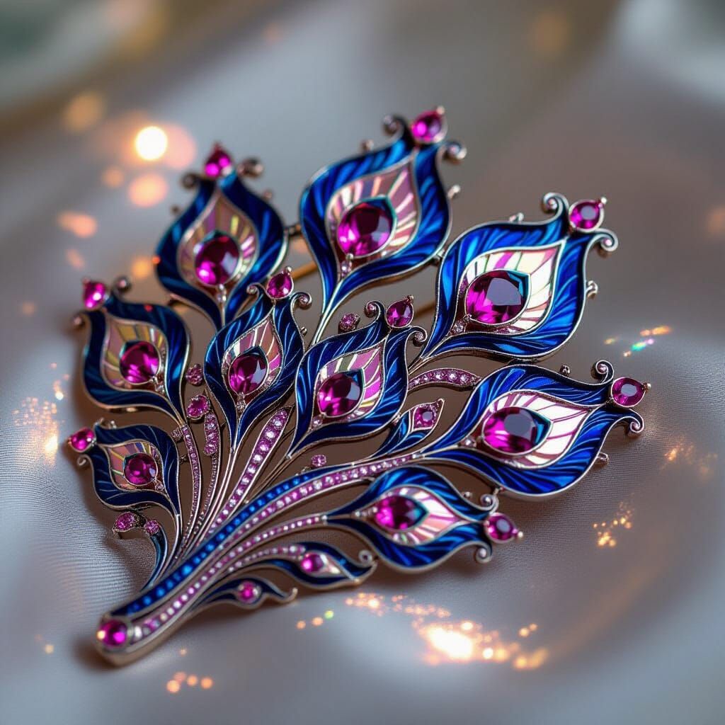 Art Nouveau Peacock Brooch With Pink Gems