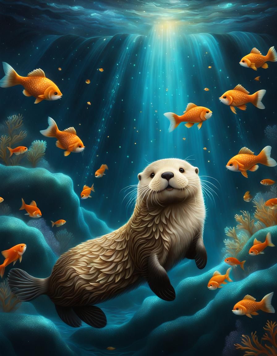 Otter swimming underwater