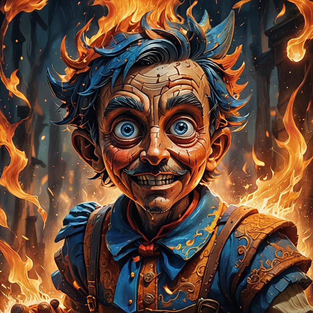 Pinocchio Ablaze: A Dark Fantasy Concept Art