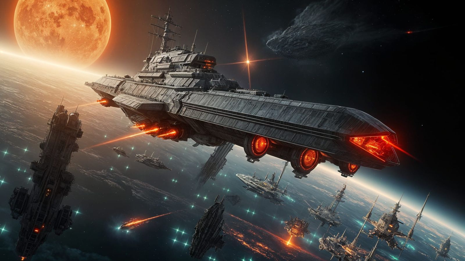 Colossal Battleship Enters Alien Planet Atmosphere