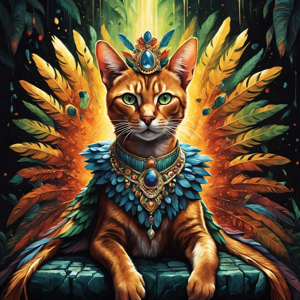 Regal Abyssinian Cat on Obsidian Throne, Hyperrealistic Art