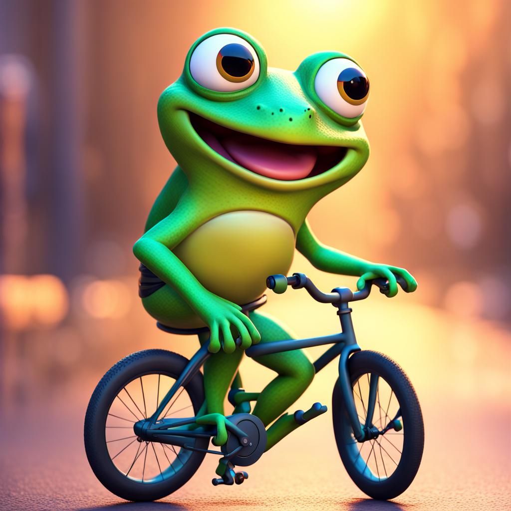 Happy Frog on Bicycle: 3D Digital Art