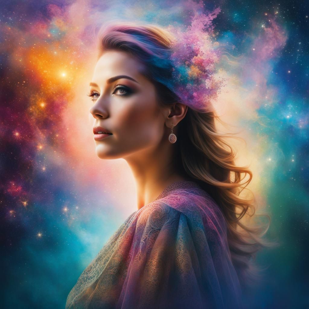 Ethereal Double Exposure Portrait in Space