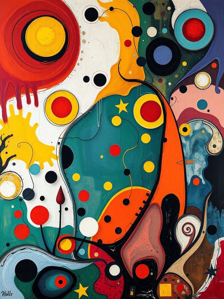 Magical Surrealist Masterpiece in Miró's Whimsical Style