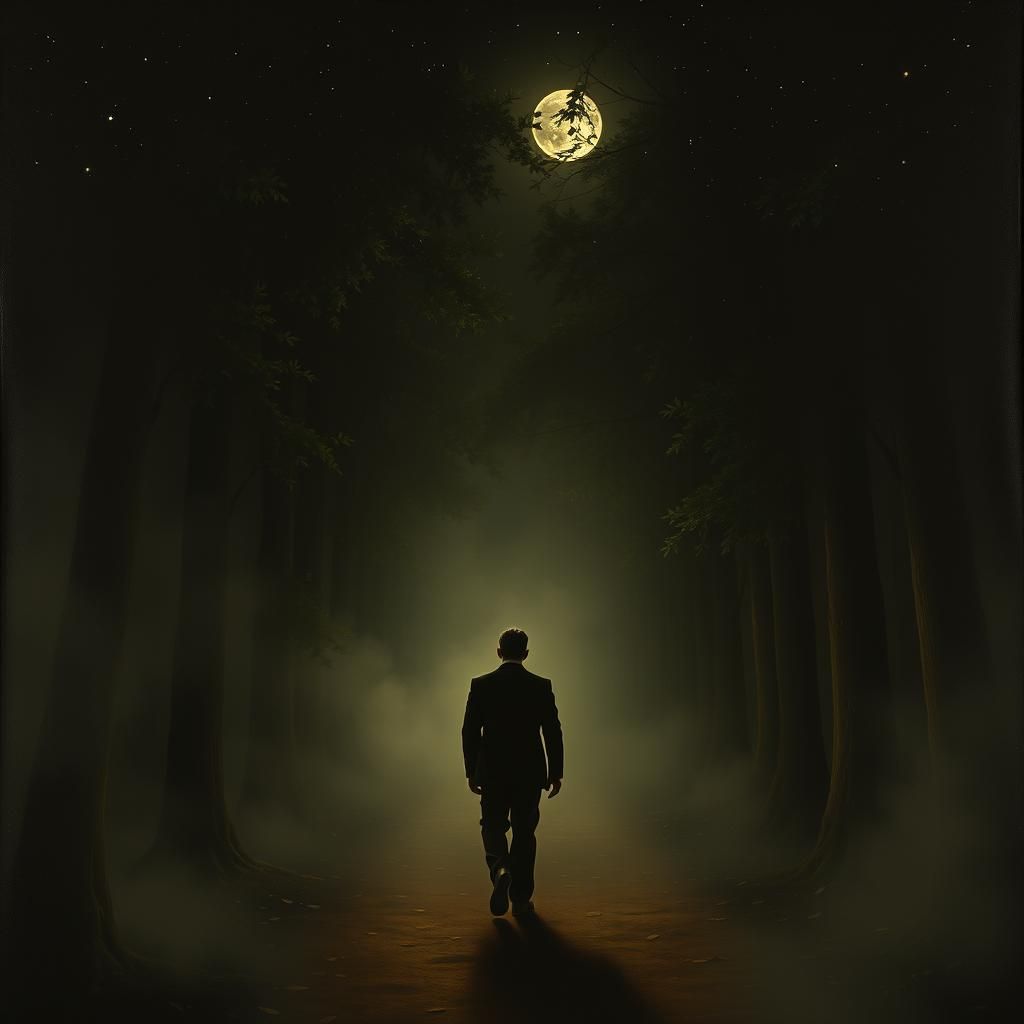 Chiaroscuro Man Enters Foggy Grove