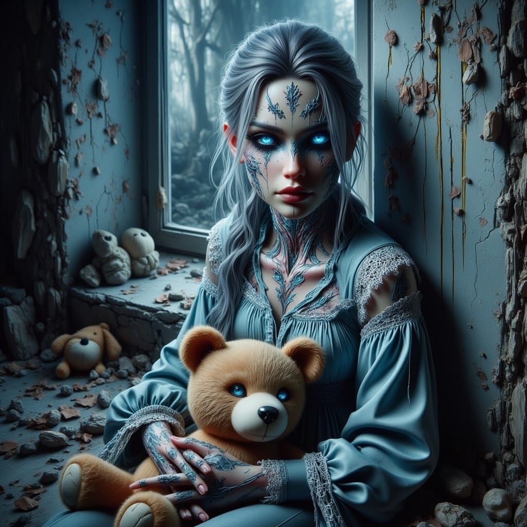 Eerie Sunday Dress Undead Girl in Whimsical 3D Anime Style