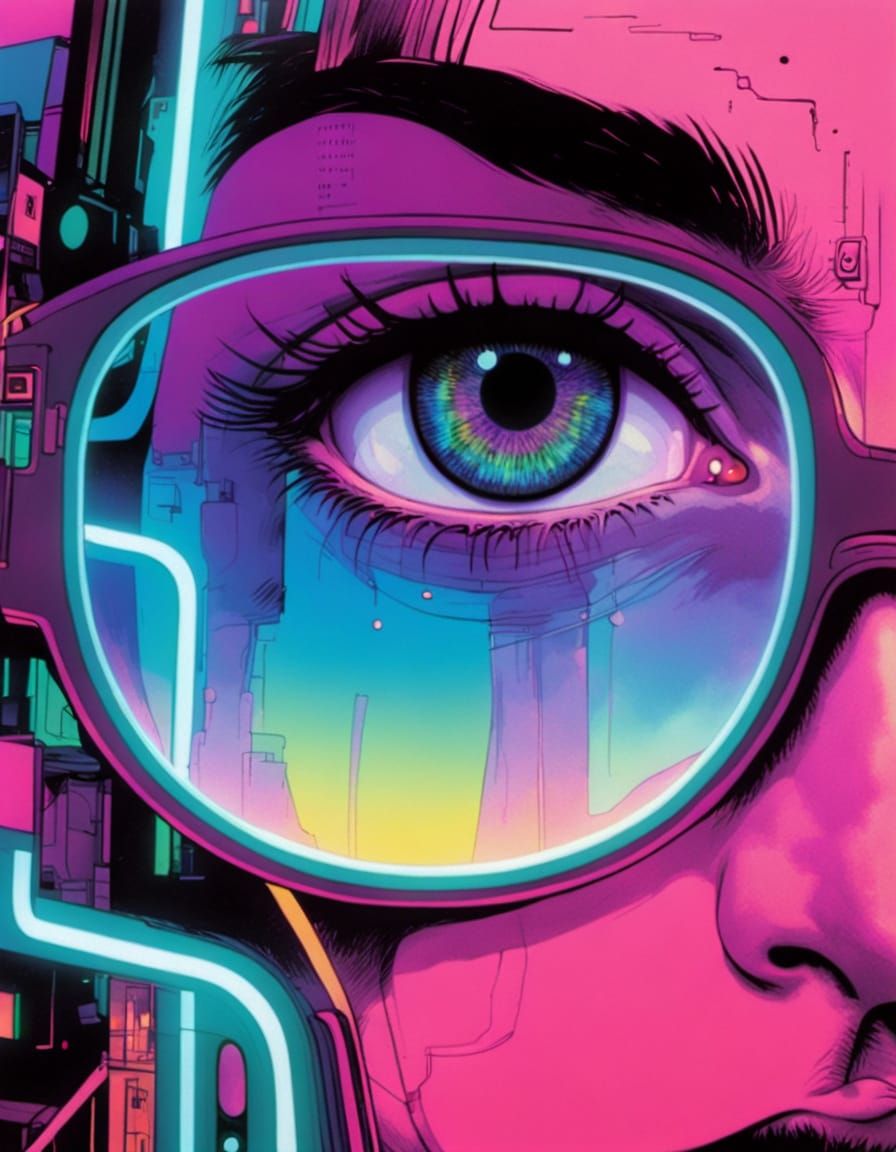 Mauveine Eye: Cyberpunk Traveller in Pop Art Style