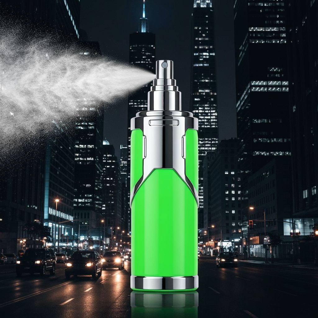 Body Spray Nozzle Releasing Mist in Macro Photography