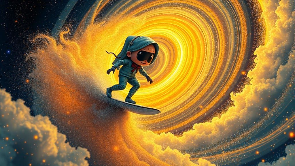 Cosmic Kawaii Surfer Rides Golden Comet