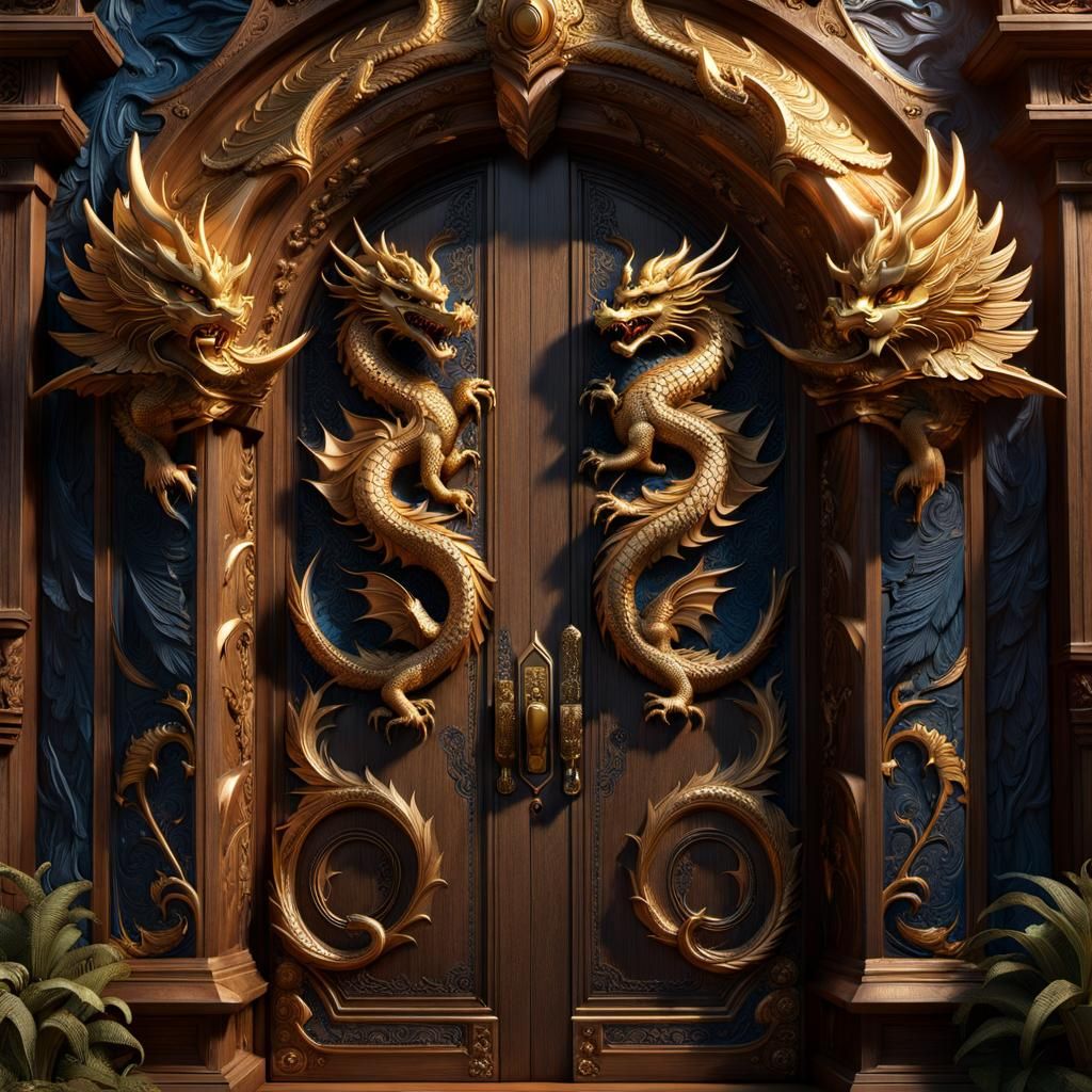 Mythical Wood Carved Door to a Magical Realm