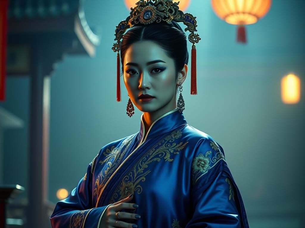 Blue Queen in Exquisite Chinese Attire