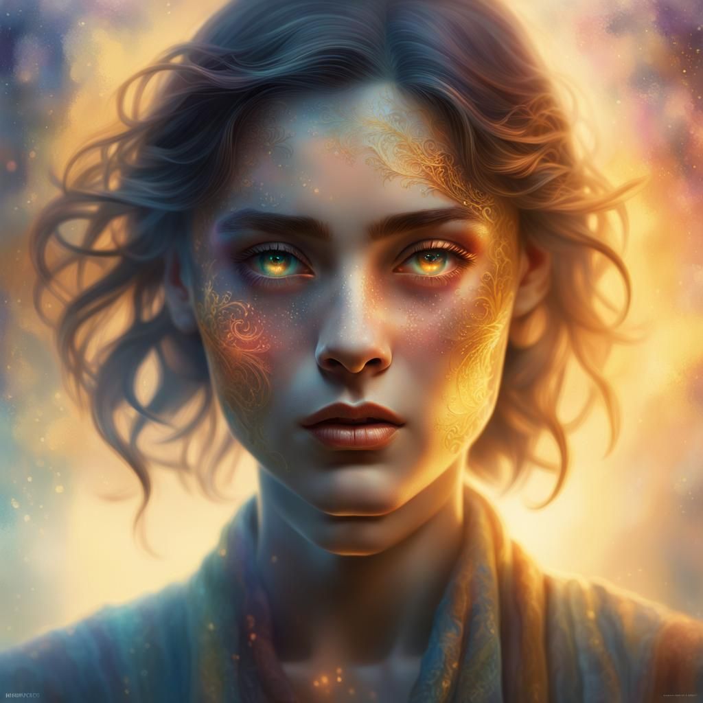 Ethereal Portrait in Art Nouveau Style with Golden Light