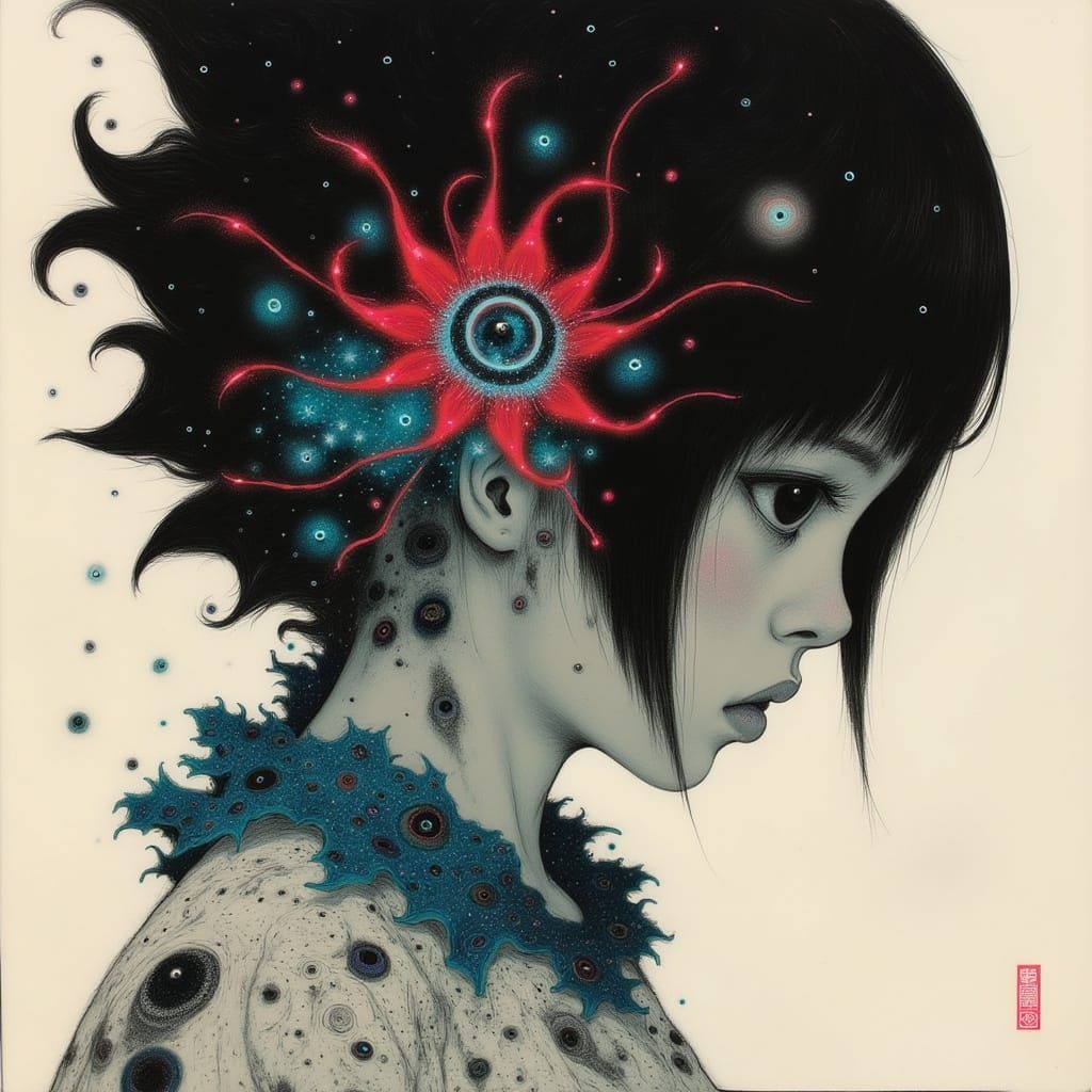 Cyberpunk Woman in Serene Unease