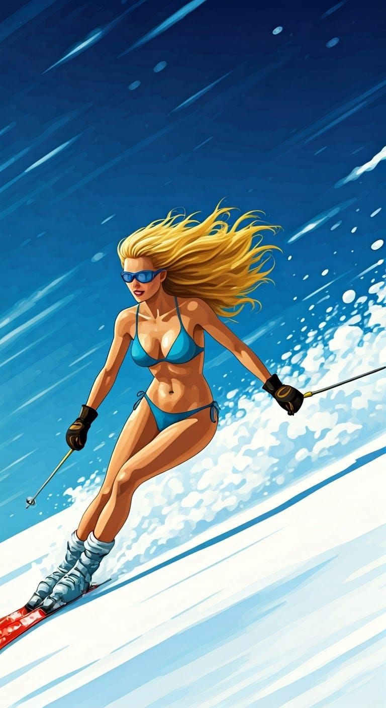 Skiing Goddess in Vibrant Colors