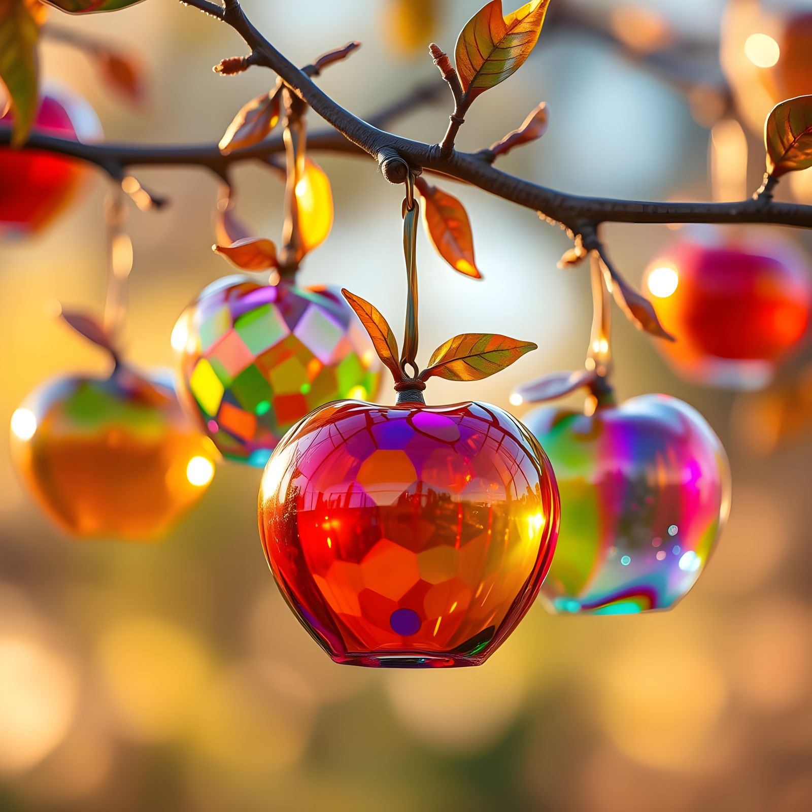 Rainbow Glass Apples on Crystal Trees