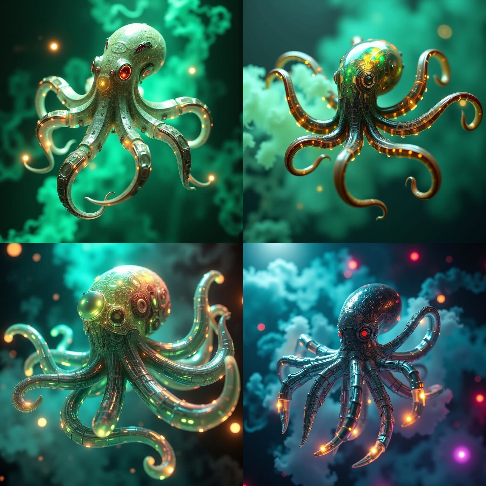 Cybernetic Octopus in Aetherpunk Style
