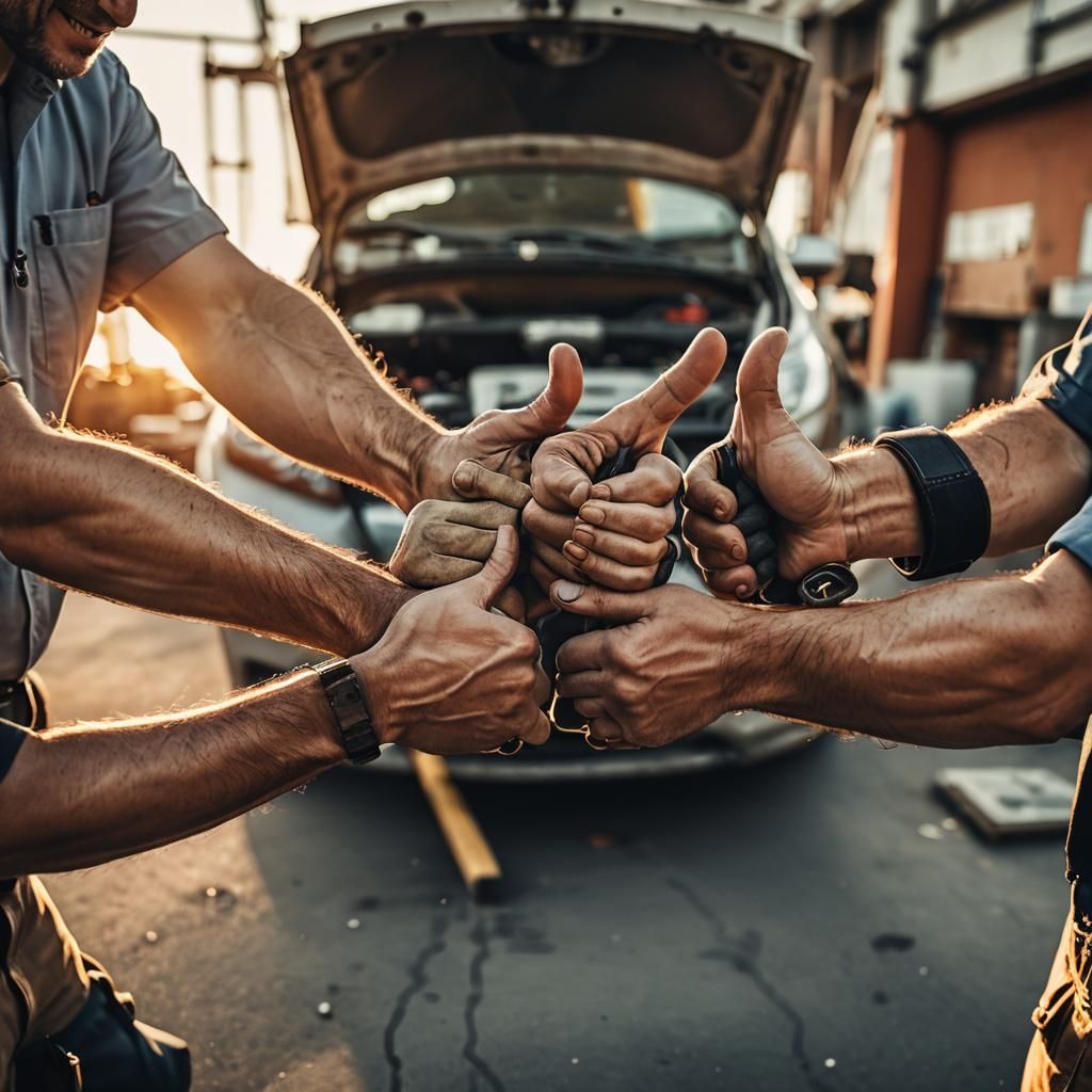 Close-Up of Mechanic and Office Worker Hands, Macro Photogra...