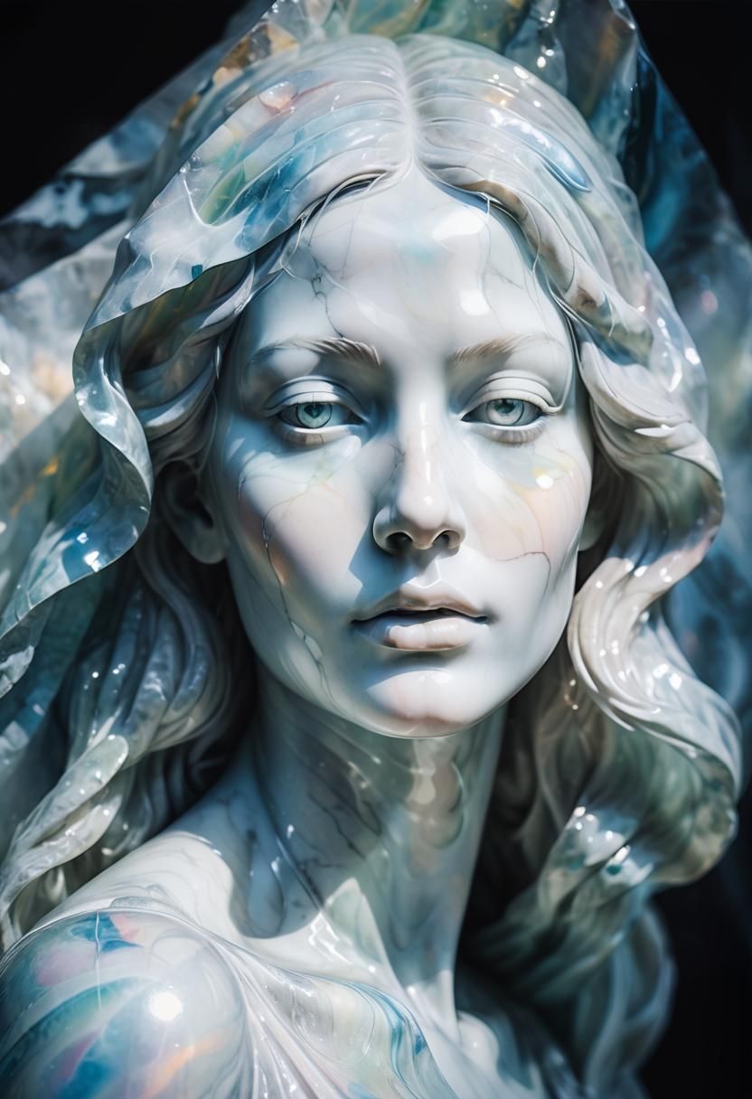 Marble Woman Head in Dreamlike Fantasy Art
