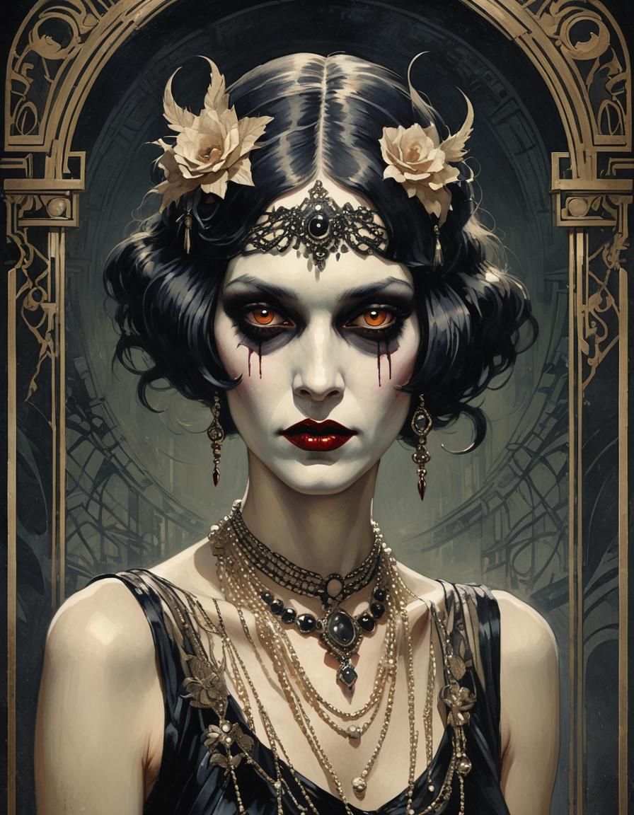 Creepy Art Deco Vampire Flapper in 1920s Style