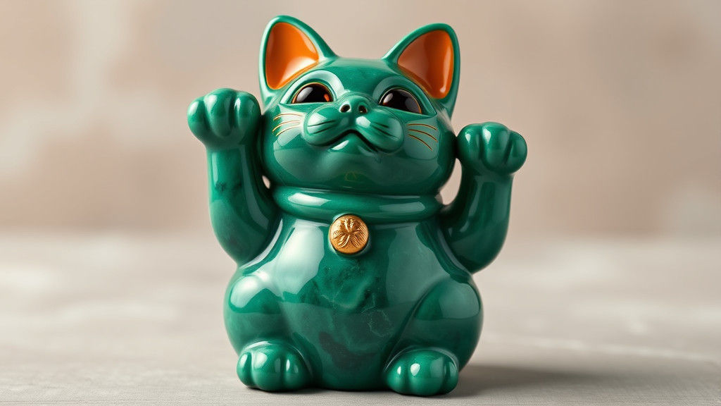 Malachite Porcelain Lucky Cat Figurine