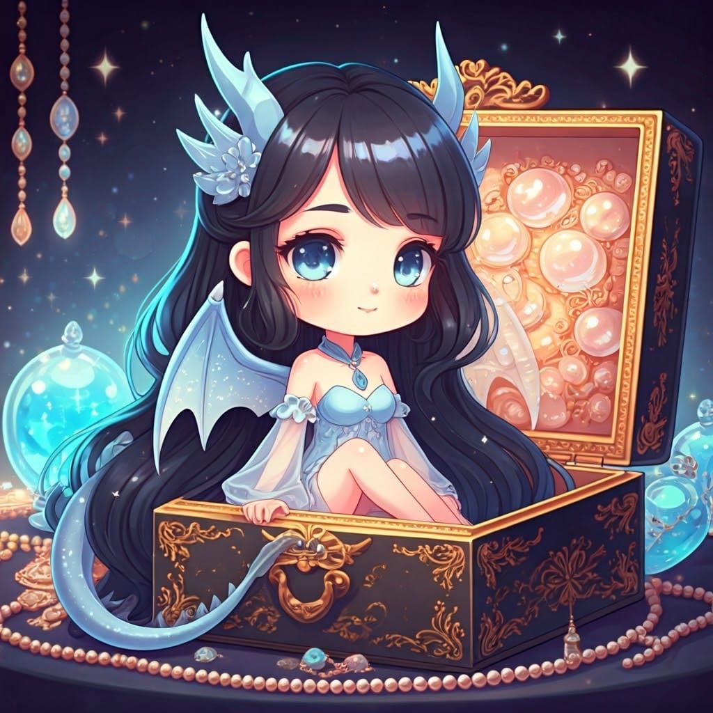 Anime Woman with Dragon Wings in Jewelry Box