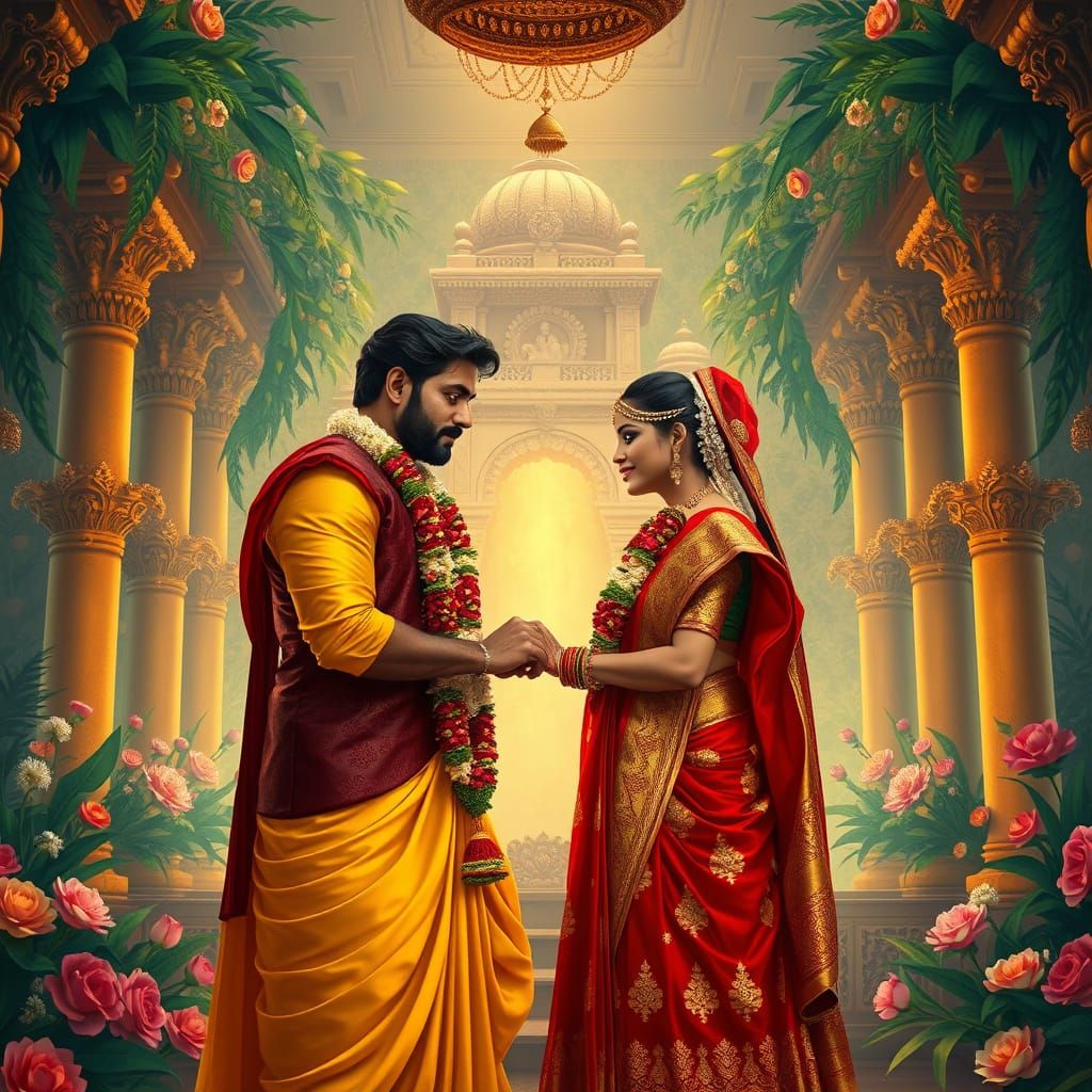 Traditional Indian Groom Prabhas and Bride Anushka Exchange ...