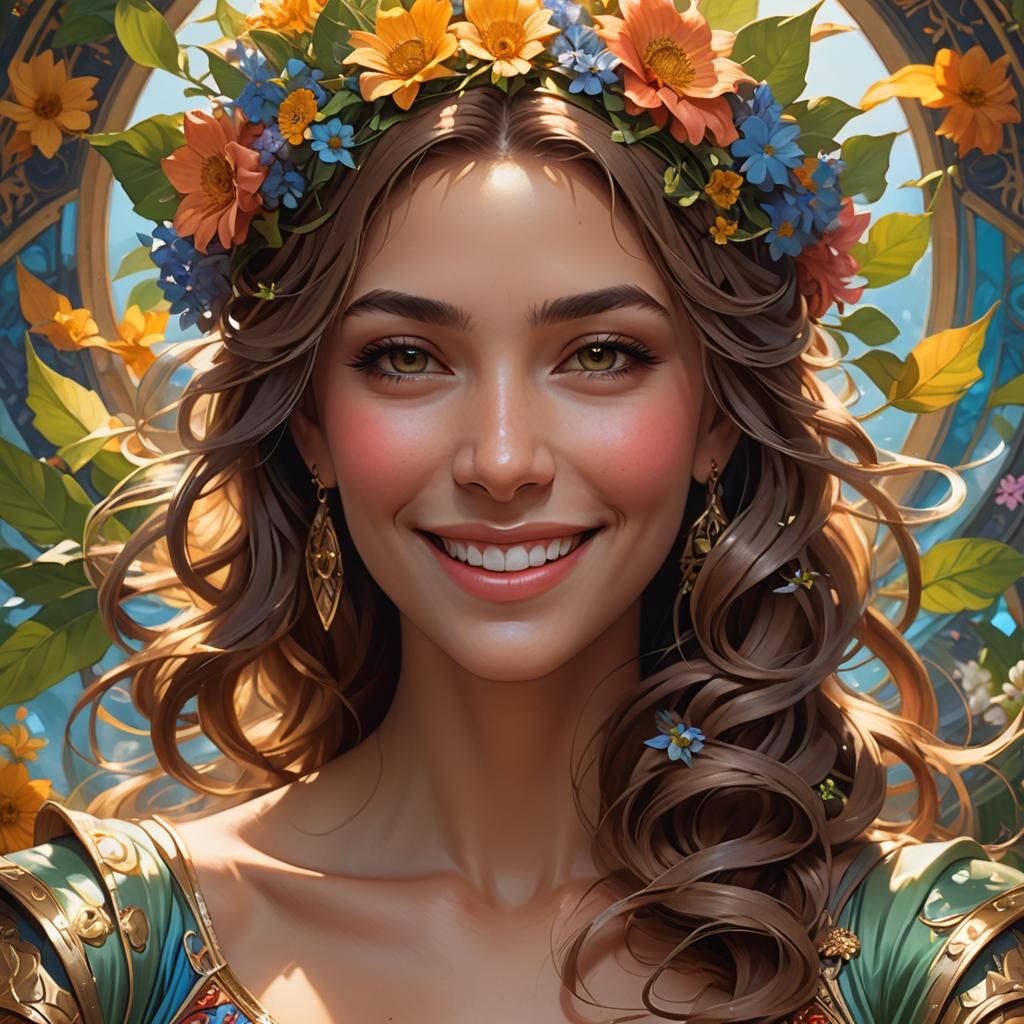 Smiling Goddess of Summer Portrait in Detailed Style