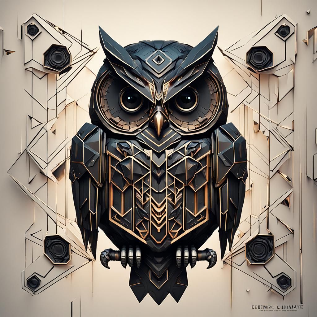 Geometric Zombie Owl with Sci-Fi Armor