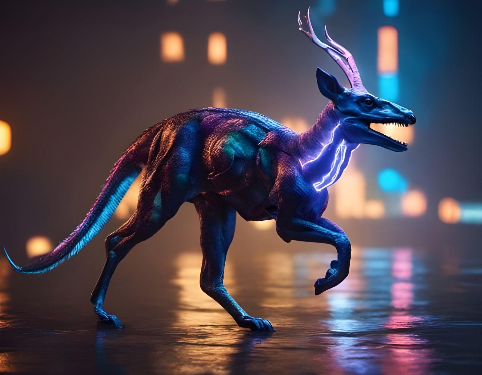 An alien Velociraptor-Deer on the hunt.