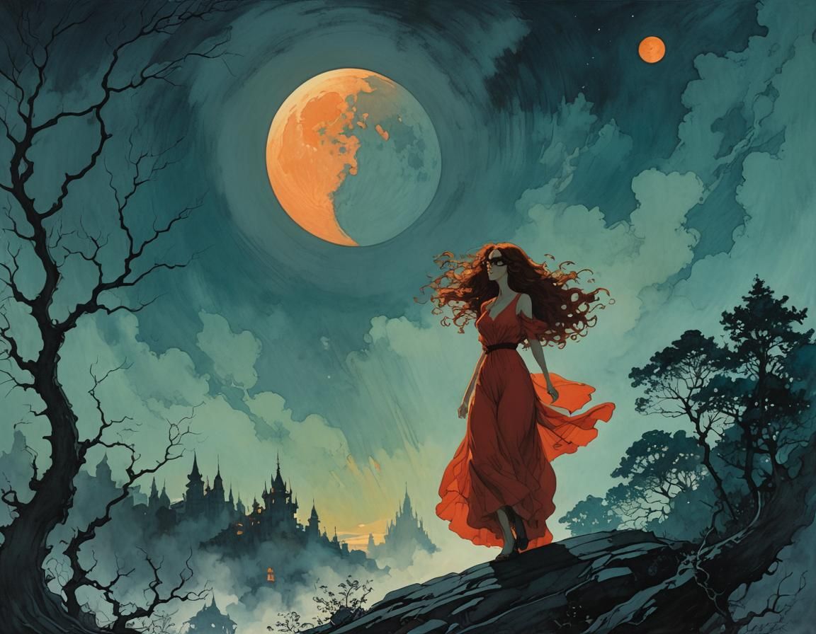 Romantic Encounter Under the Moon as Digital Art