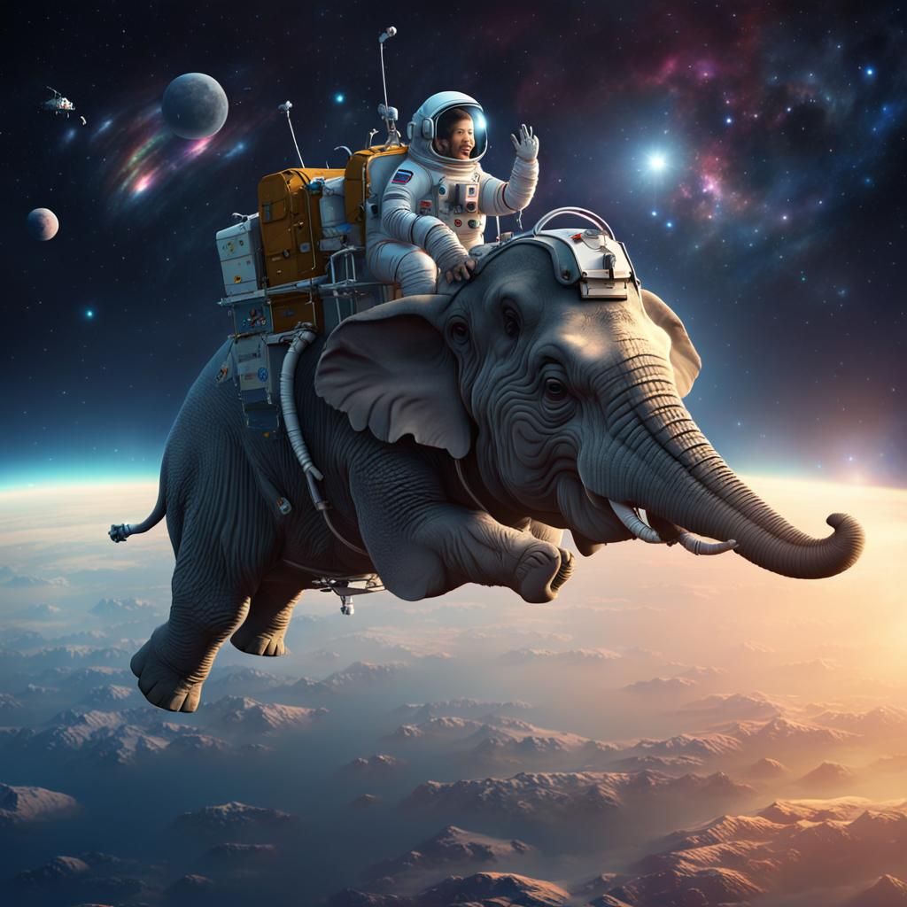 Cute Elephant Transports Astronauts in Space