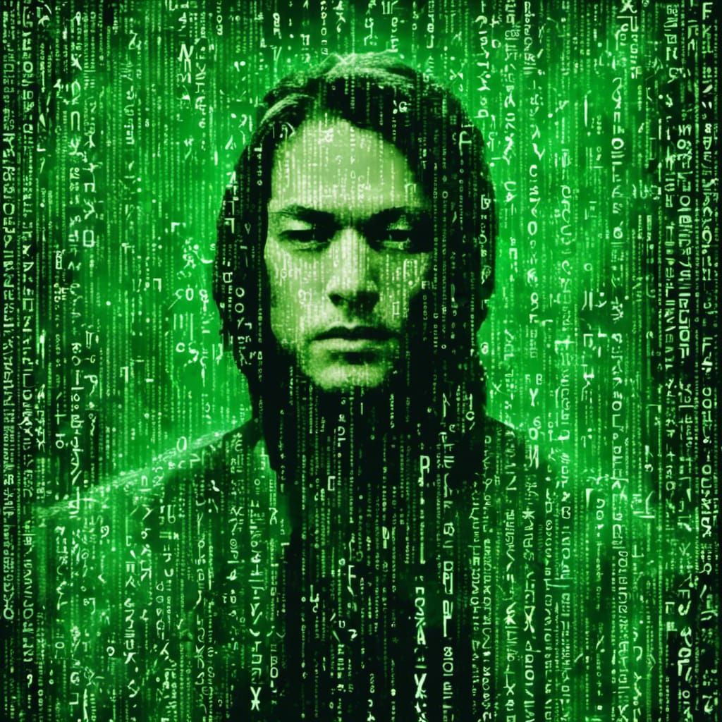 Matrix Binary Portrait in Green Starscape