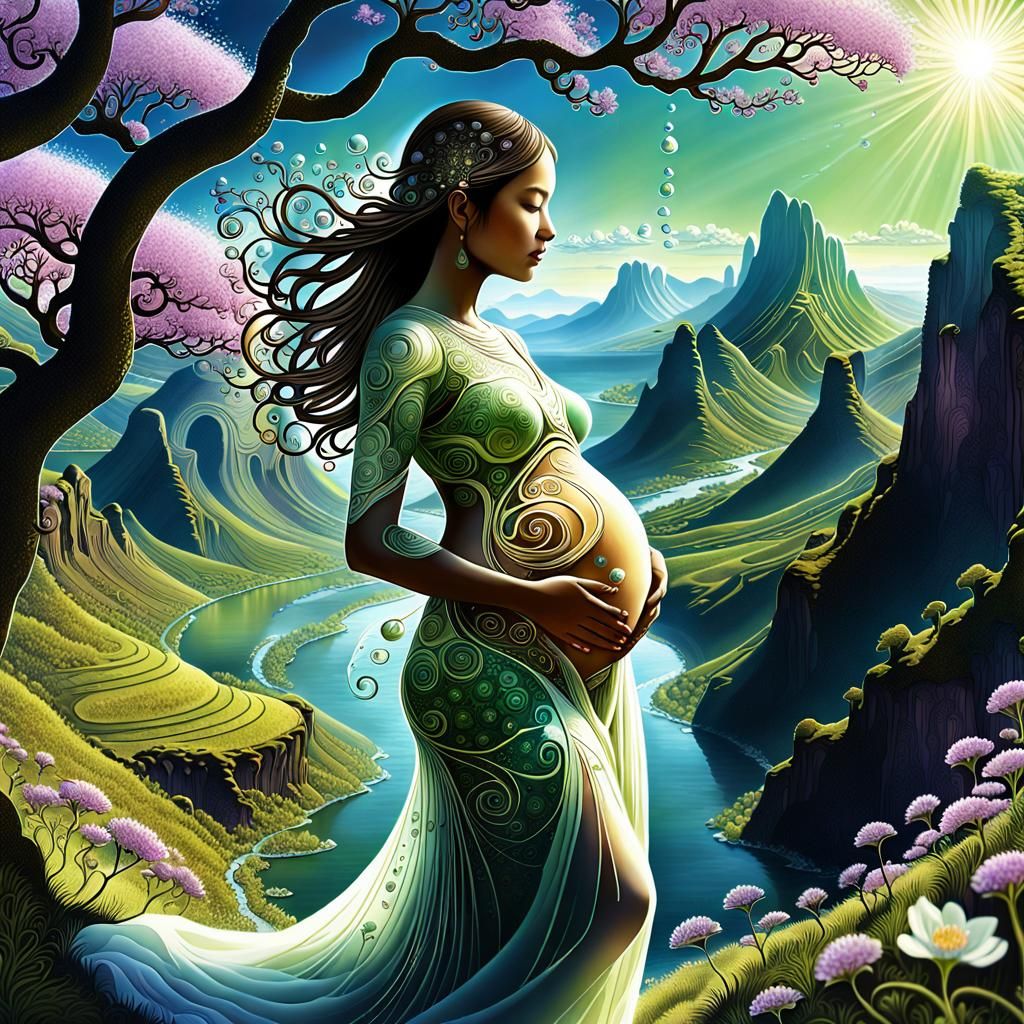 Serene Earth Goddess Portrait in Springtime