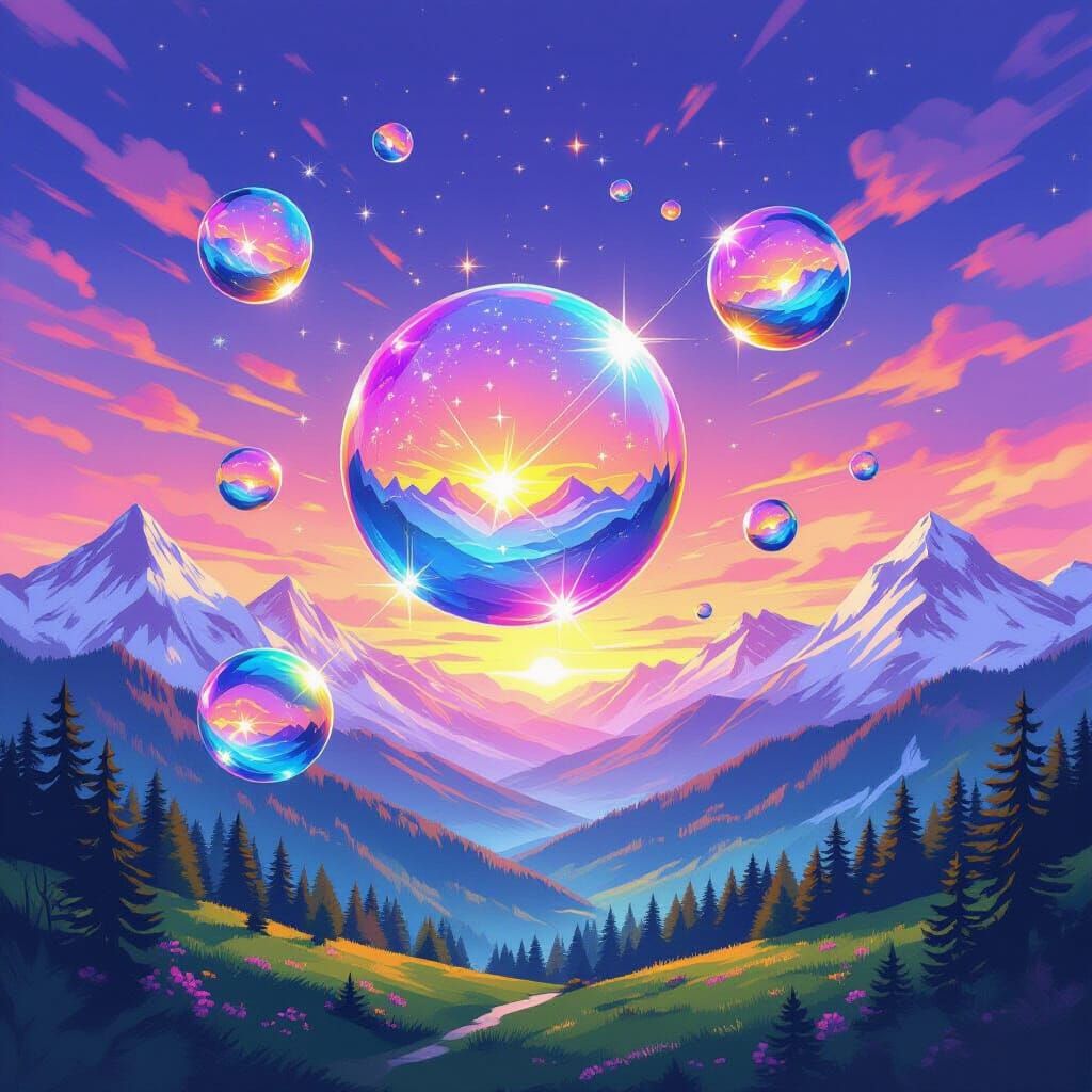 Crayon Sketch of Reflective Spheres at Sunrise