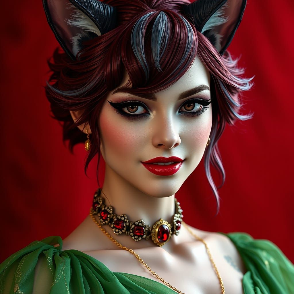 Surreal Demon Cat Woman Revealed in Burgundy and Blue Hair, ...