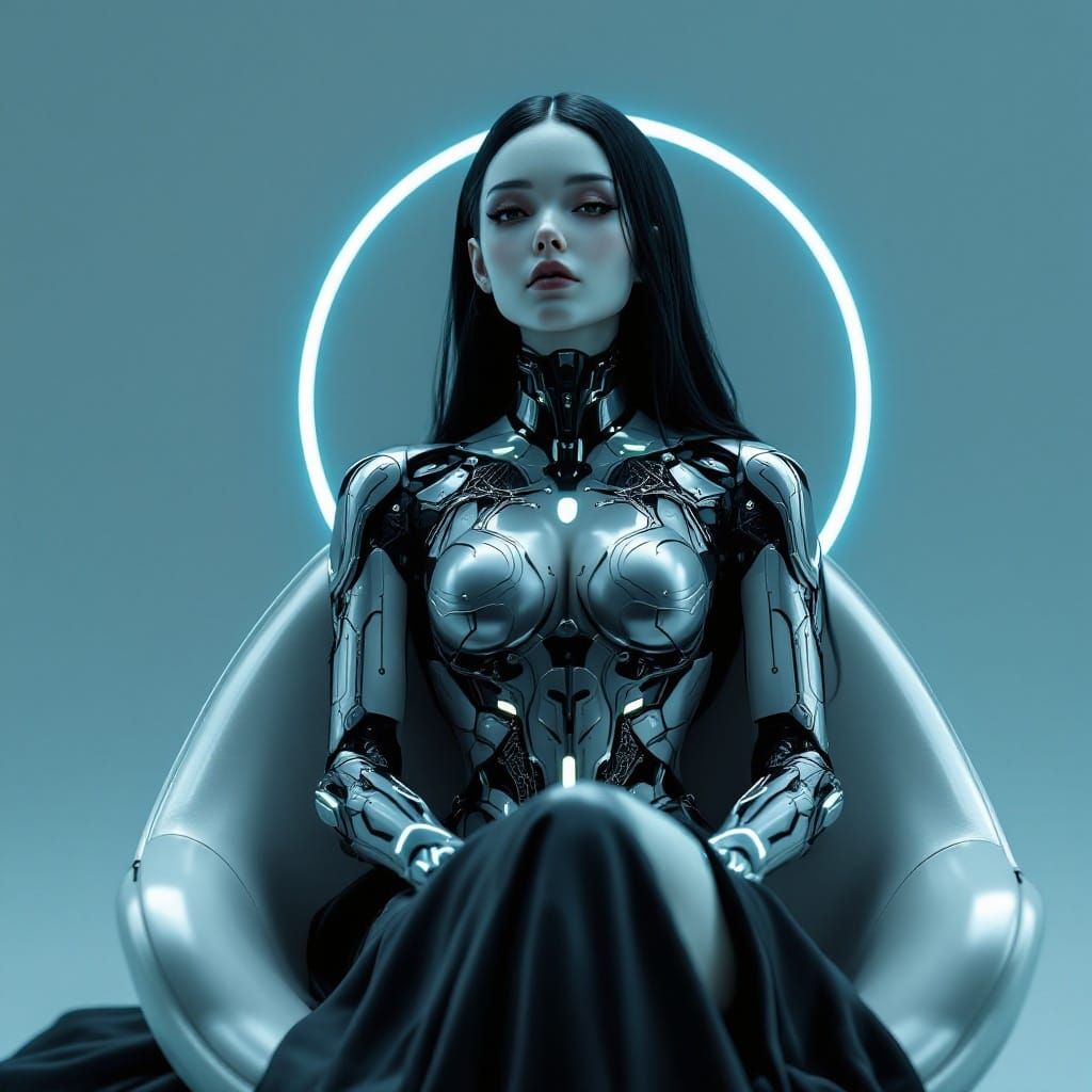Cyberpunk Female Goth Robot in Futuristic Setting