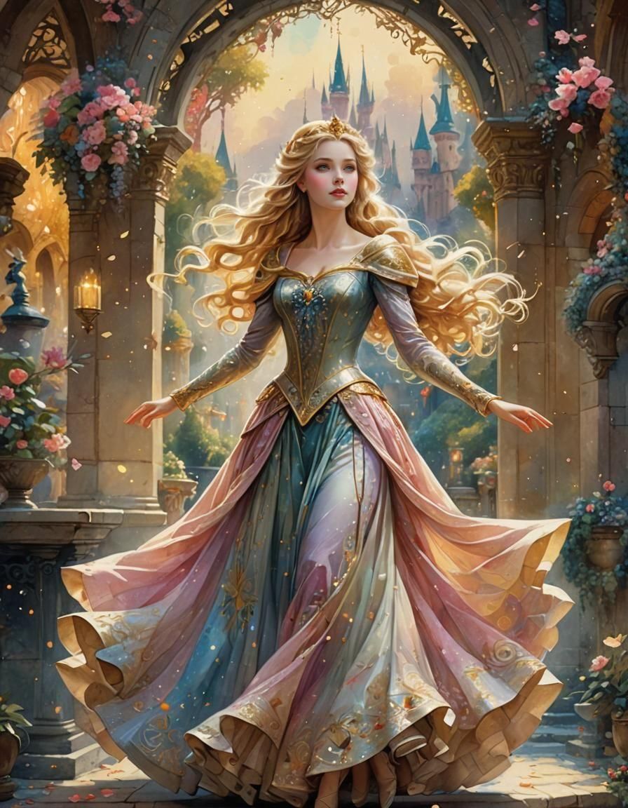 Enchanted Disney Princess in Vibrant Watercolor Style