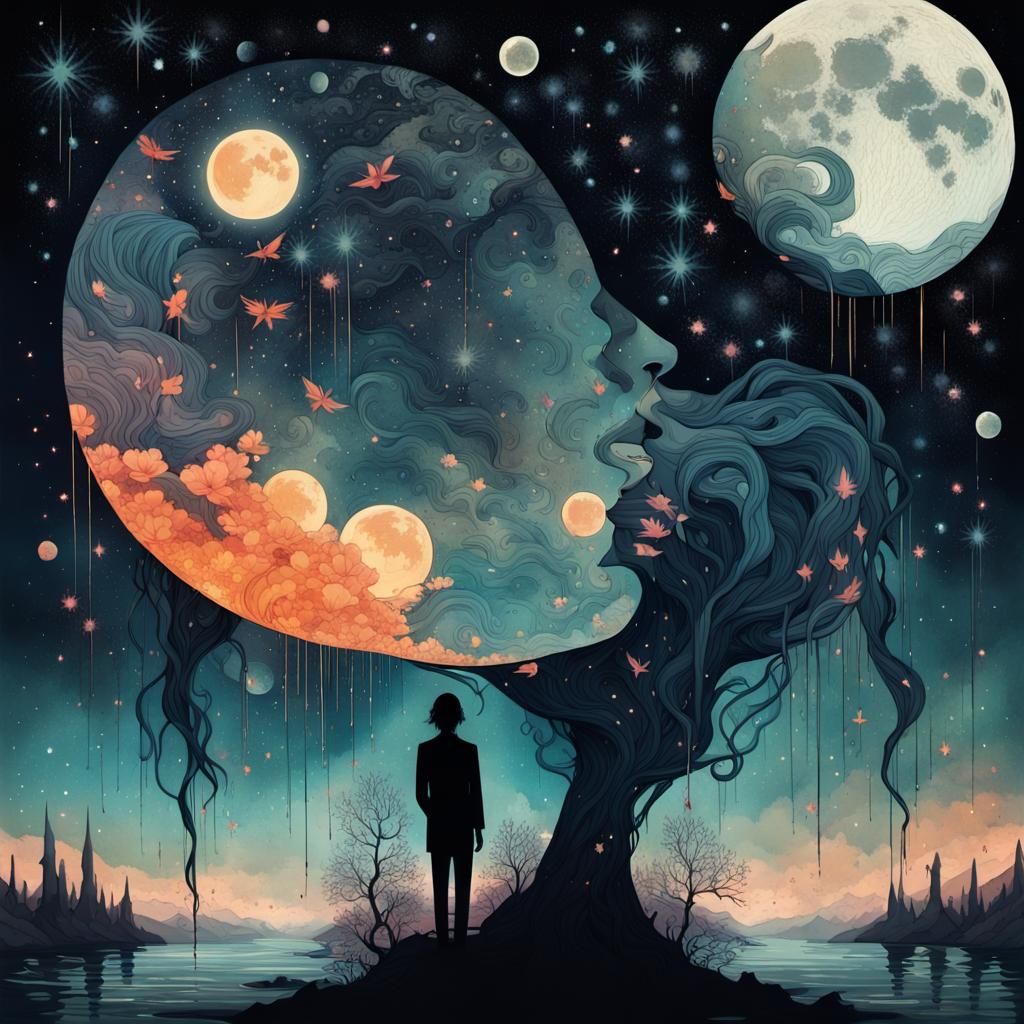 Cosmic Tears: Surreal Silhouette in Space