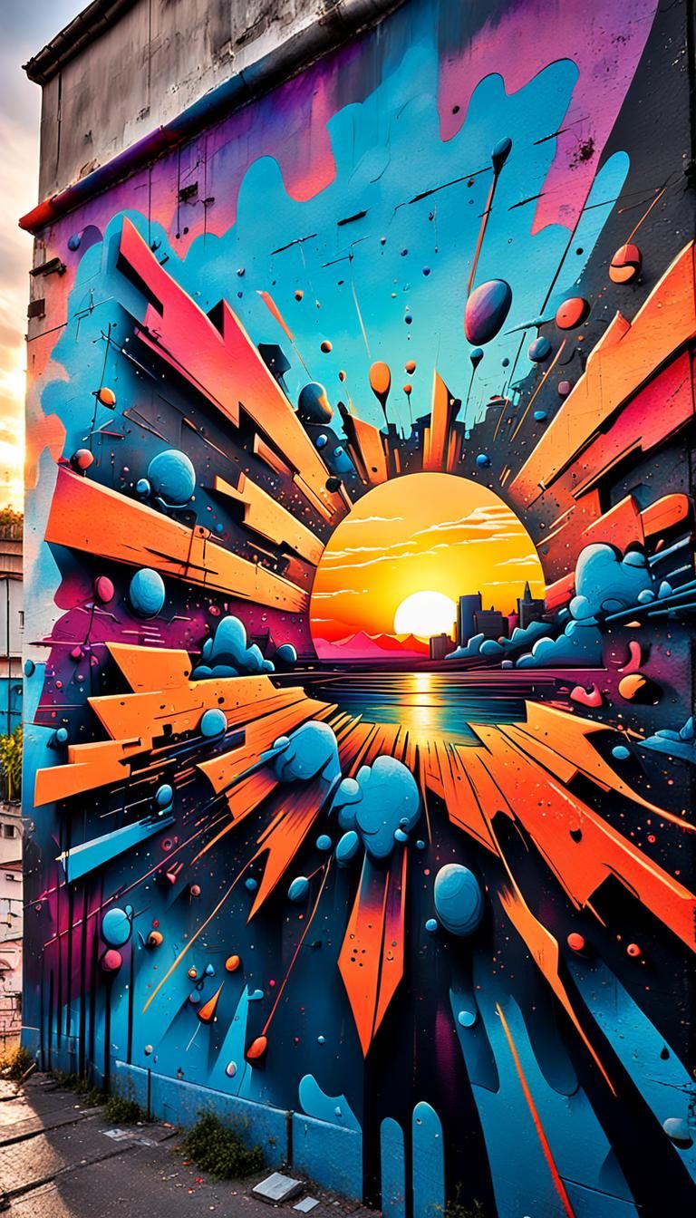 Abstract Street Art Composition with Sunset