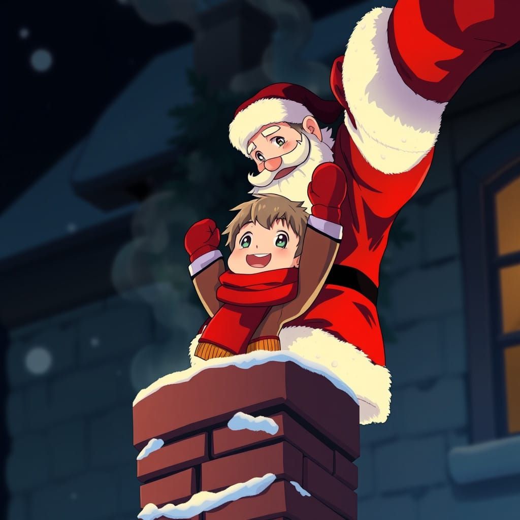 Santa Claus Whisking Away a Cherubic Child in a Winter Wonde...