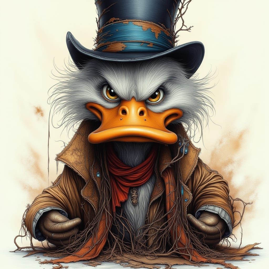 Distraught Scrooge McDuck in Hand-Drawn Bohemian Style
