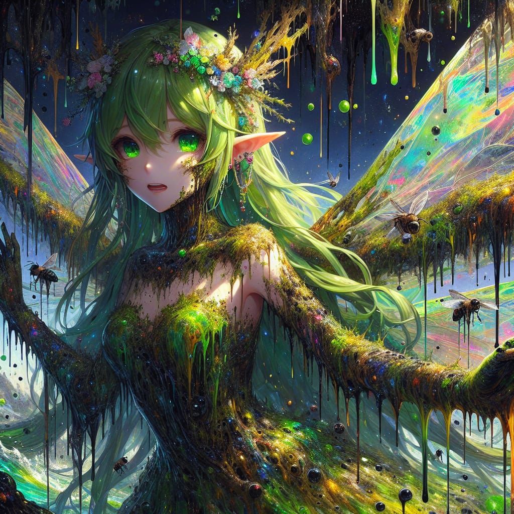 Anime Fairy in Oily Environmental Catastrophe