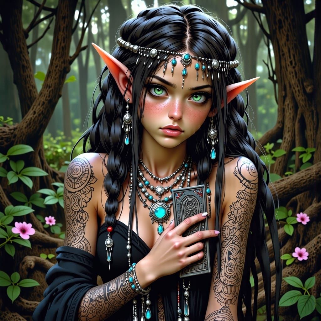 Enchanting Elven Tarot Reader in Bohemian Style