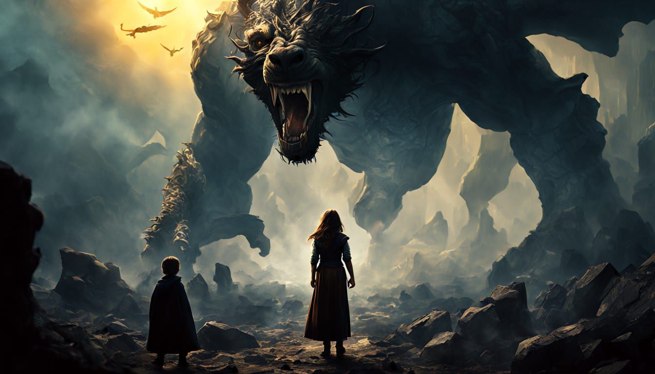 Mother's Heroic Defense in Vibrant Fantasy Landscape