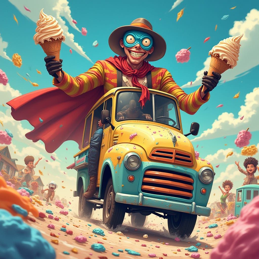 Sinister Ice Cream Man in Anime-Inspired Digital Art